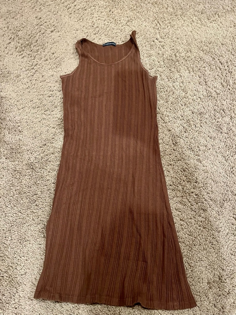 Brandy Melville Ribbed Sleeveless Midi Dress in Brown